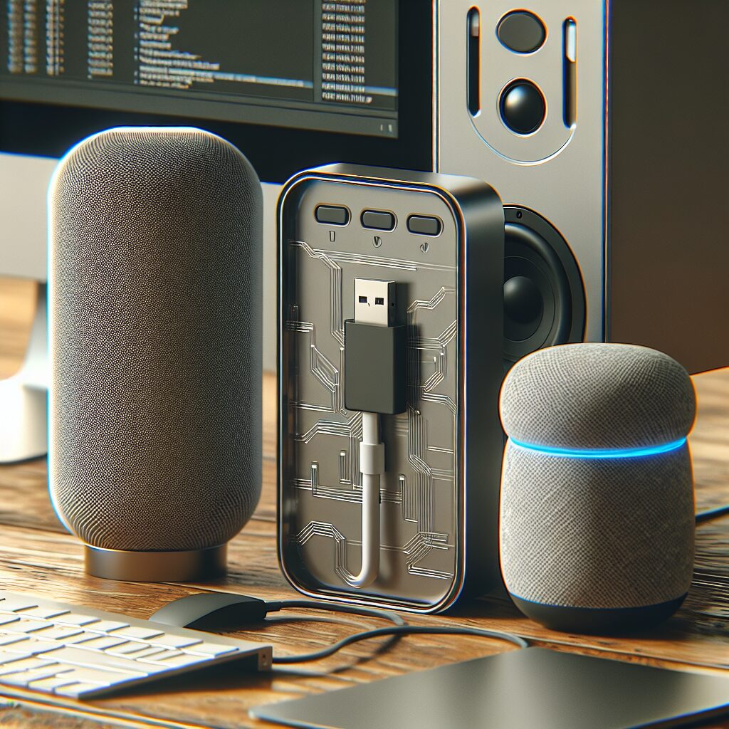 Various smart speakers, USB Sticks and a computer